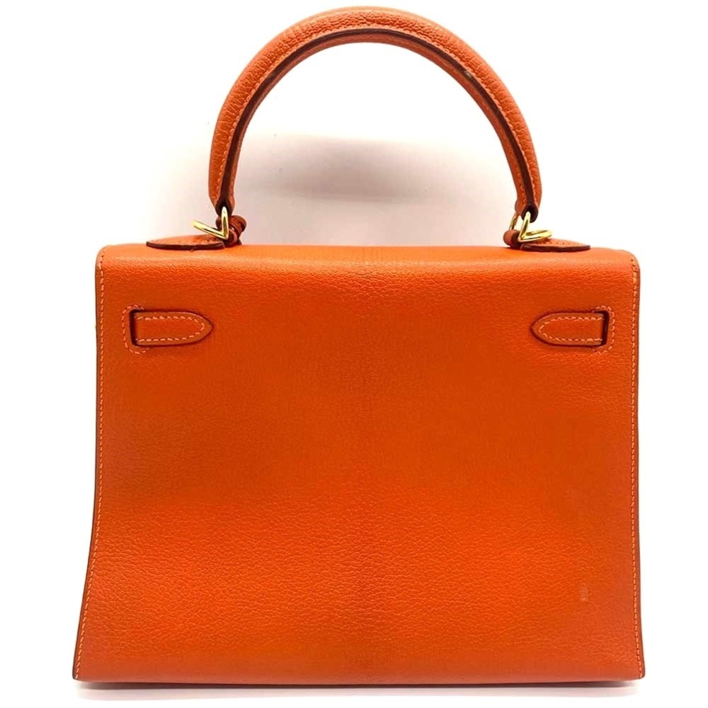 Hermes Kelly 25 Chevre Orange F Stamped Outside Stitching Hand Bag Shoulder S... - Picture 2 of 8